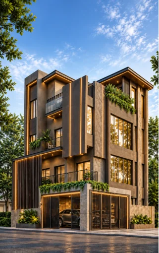 Corner plot house elevation design by buildAhome in Bangalore