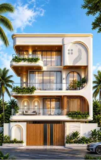 Modern white luxury house elevation by buildAhome in Bangalore