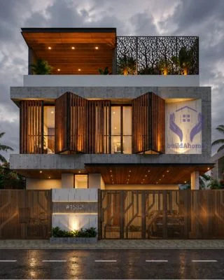 Modern residential house elevation by buildAhome in Mysore