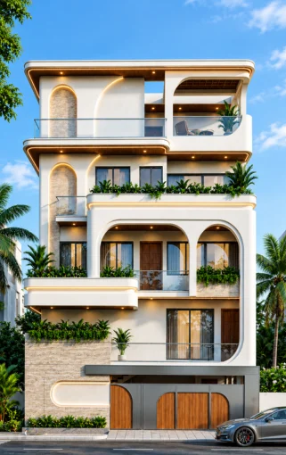 Modern white house elevation design by buildAhome